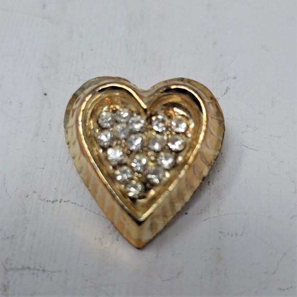 Small Vintage Heart Pin Brooch Rhinestone Center Gold tone - Picture 7 of 7